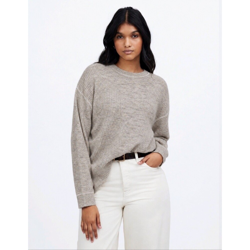 Cozy Ribbed Alpaca Blend Crewneck Sweater Oatmeal Madewell Women’s XS